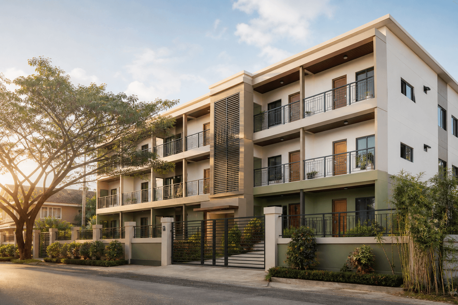 Modern apartment building in a welcoming neighborhood